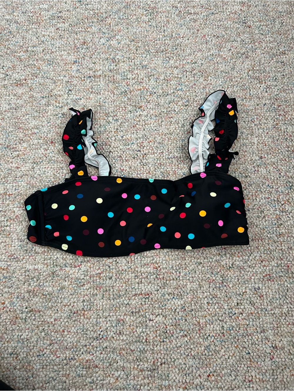 Black Polka Dot Ruffle Strap Swim Top